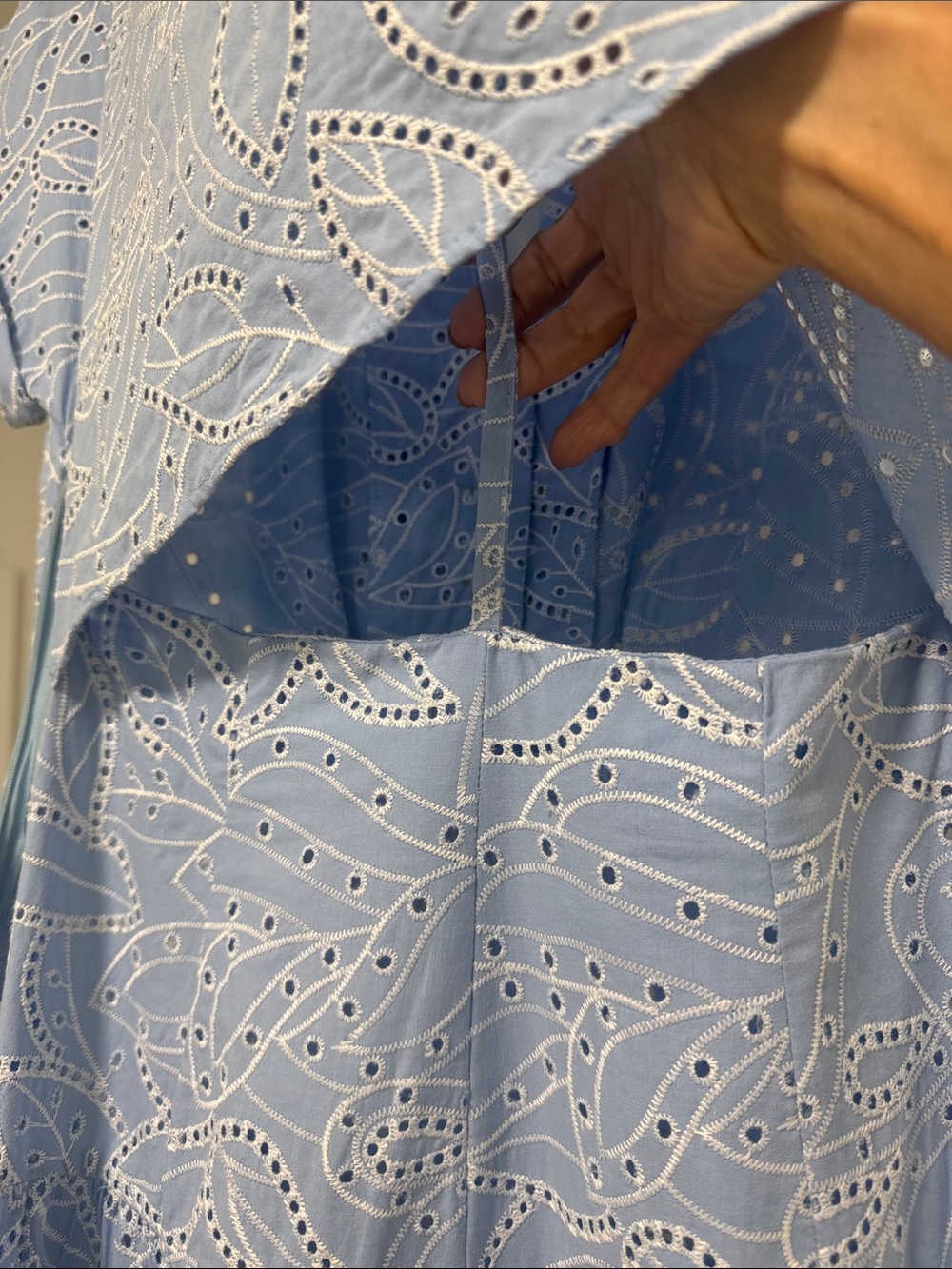 Light Blue Eyelet Tiered Midi Dress - Picture 8 of 12